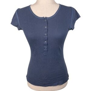 Y2K Abercrombie & Fitch Ribbed Henley Short Sleeve Top Size Medium Blue Baby Tee